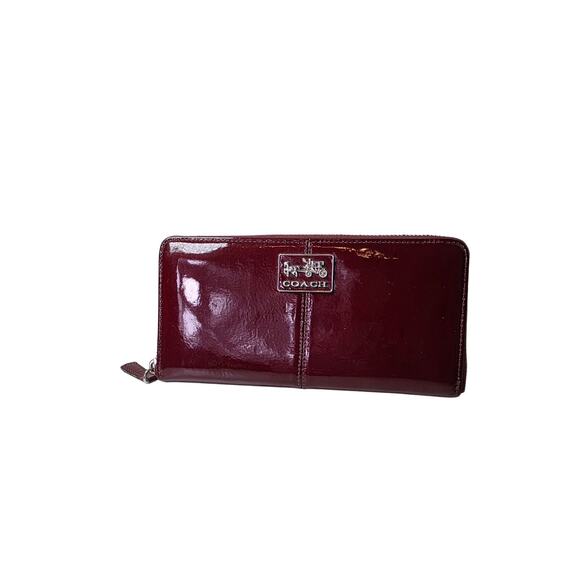 COACH Red Crimson Patent Leather Zip 4 Compartment Wristlet Wallet - Picture 1 of 12